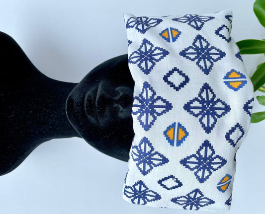 Navy Cross on White Weighted Eye Pillow Handmade with Upcycled Fabric