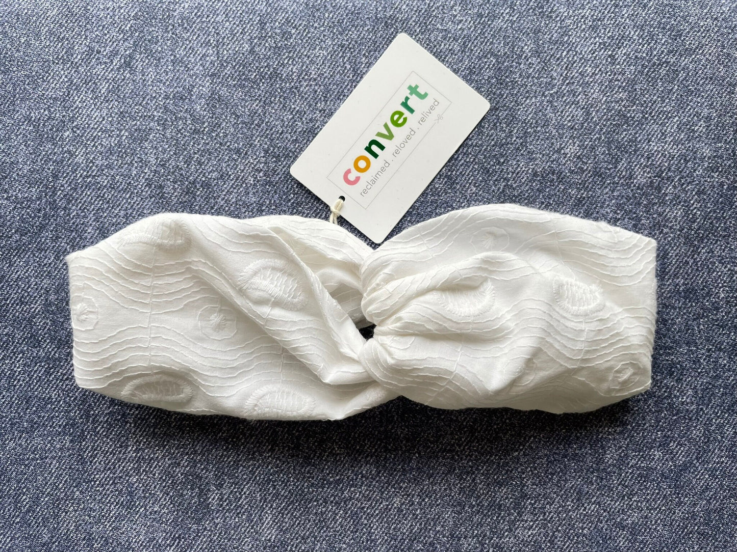 White Embroidered Crossover Headband