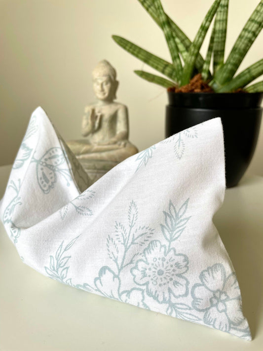 White Floral Weighted Eye Pillow Handmade with Upcycled Fabric