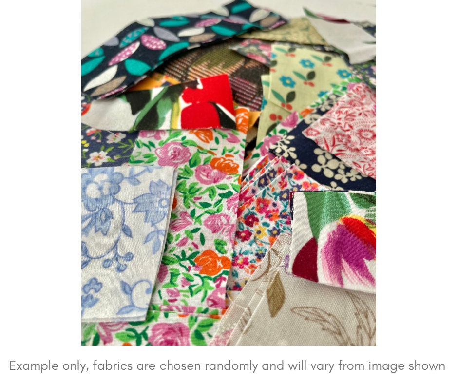Flower and plant theme small fabric scraps in a variety of colours. Craft box supplies which can be used for junk journals, collages, crumb quilting