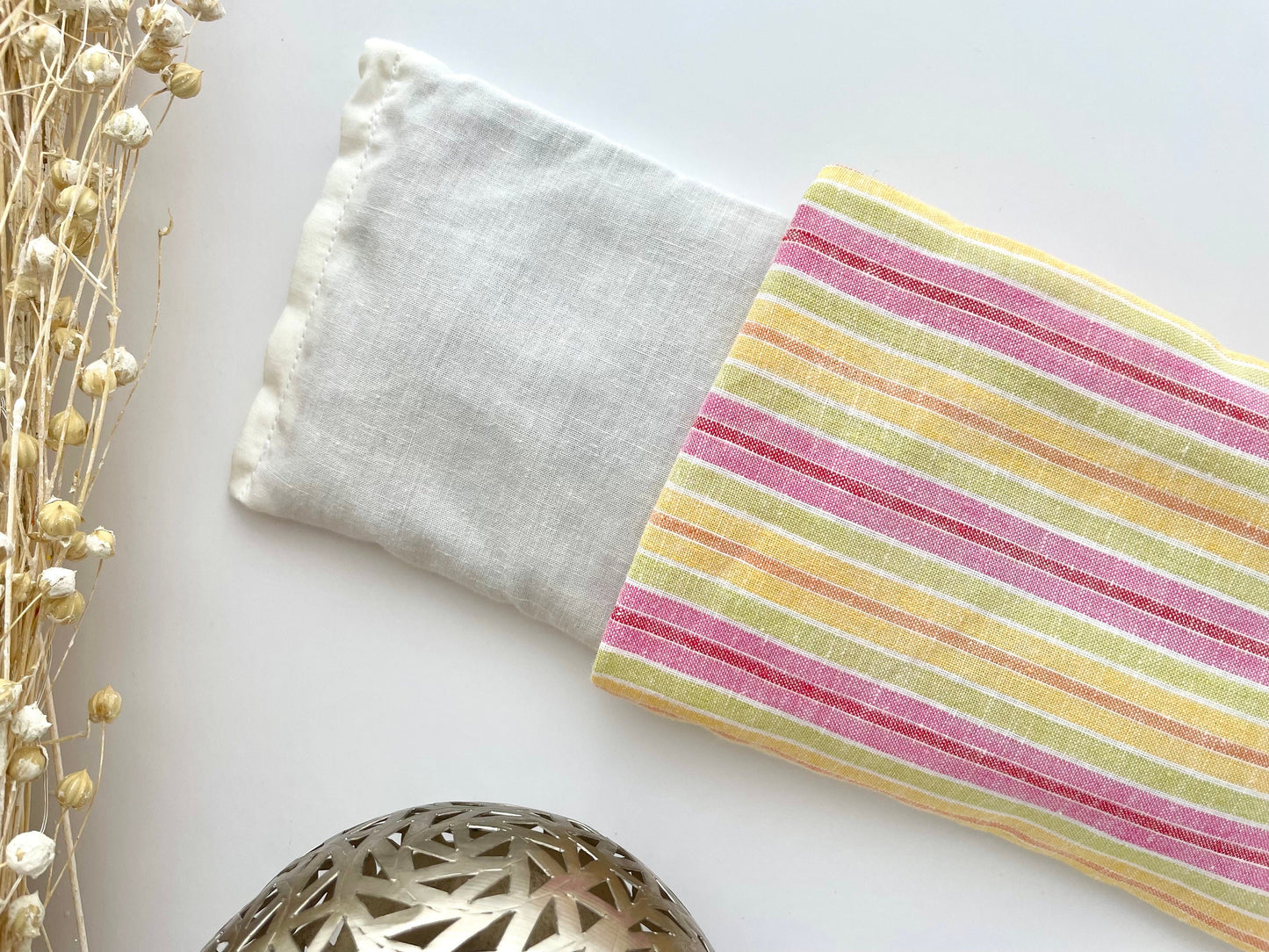 Linen Stripe Weighted Eye Pillow Handmade with Upcycled fabric