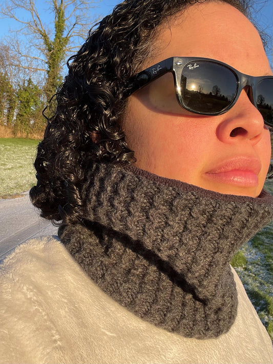 Loop Scarf in Grey Wool and Fleece