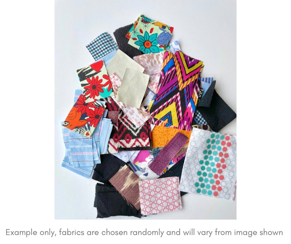 Mix fibre small fabric offcuts bundle in random colours and patterns. useful for sewing projects, craft supplies