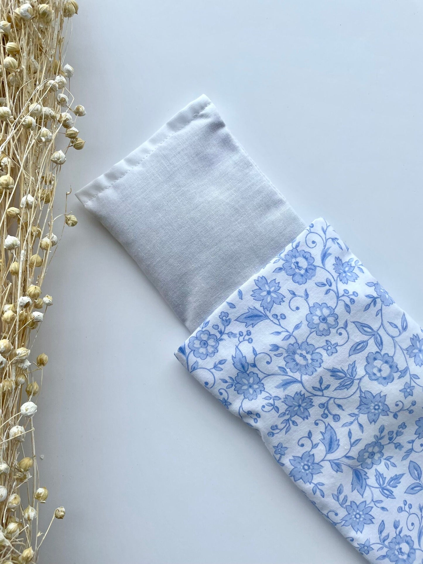 Flowers on White Upcycled Weighted Eye Pillow Handmade with Upcycled Fabric