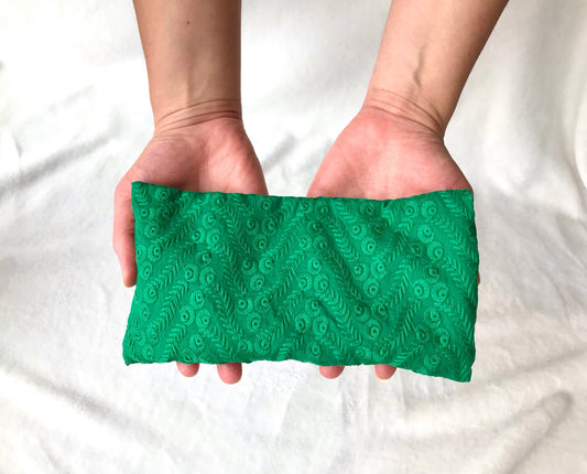 Green Embroidered Weighted Eye Pillow Handmade with Upcycled Fabric