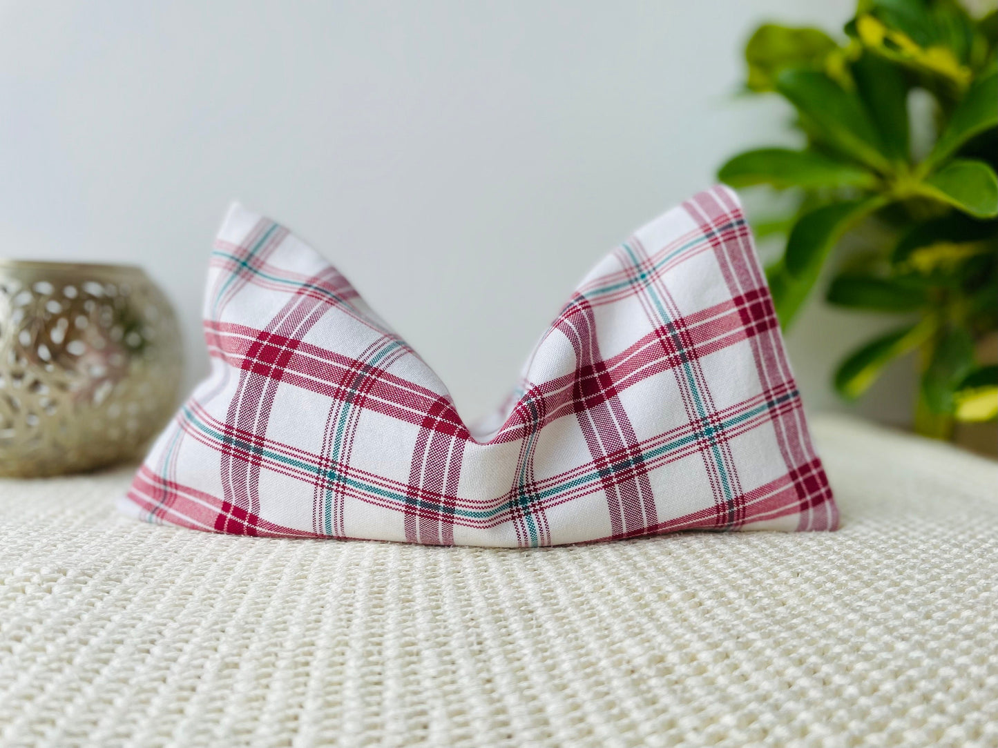 Red and Green Check Weighted Eye Pillow Handmade with Upcycled fabric