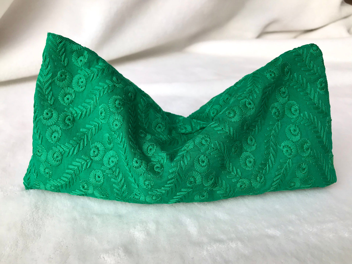Green Embroidered Weighted Eye Pillow Handmade with Upcycled Fabric