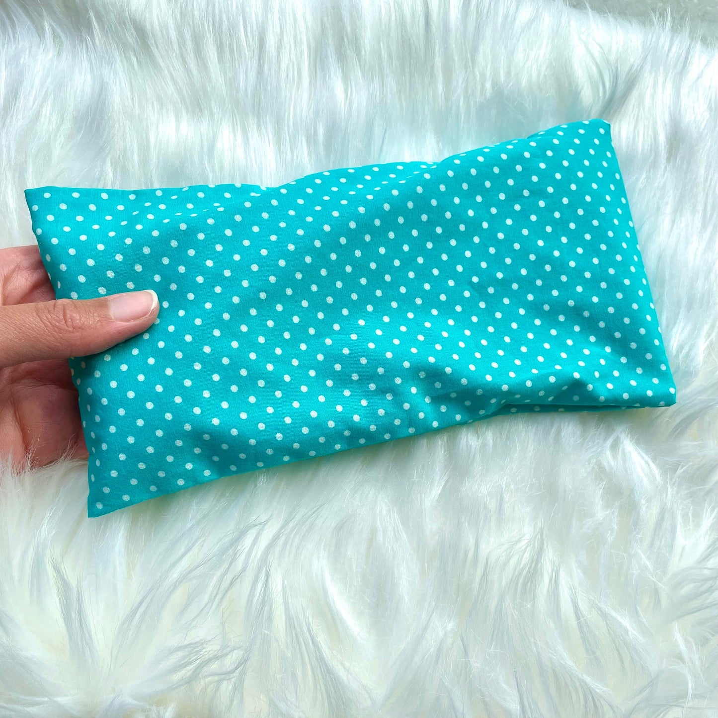 Teal Polka Weighted Eye Pillow Handmade with Upcycled fabric