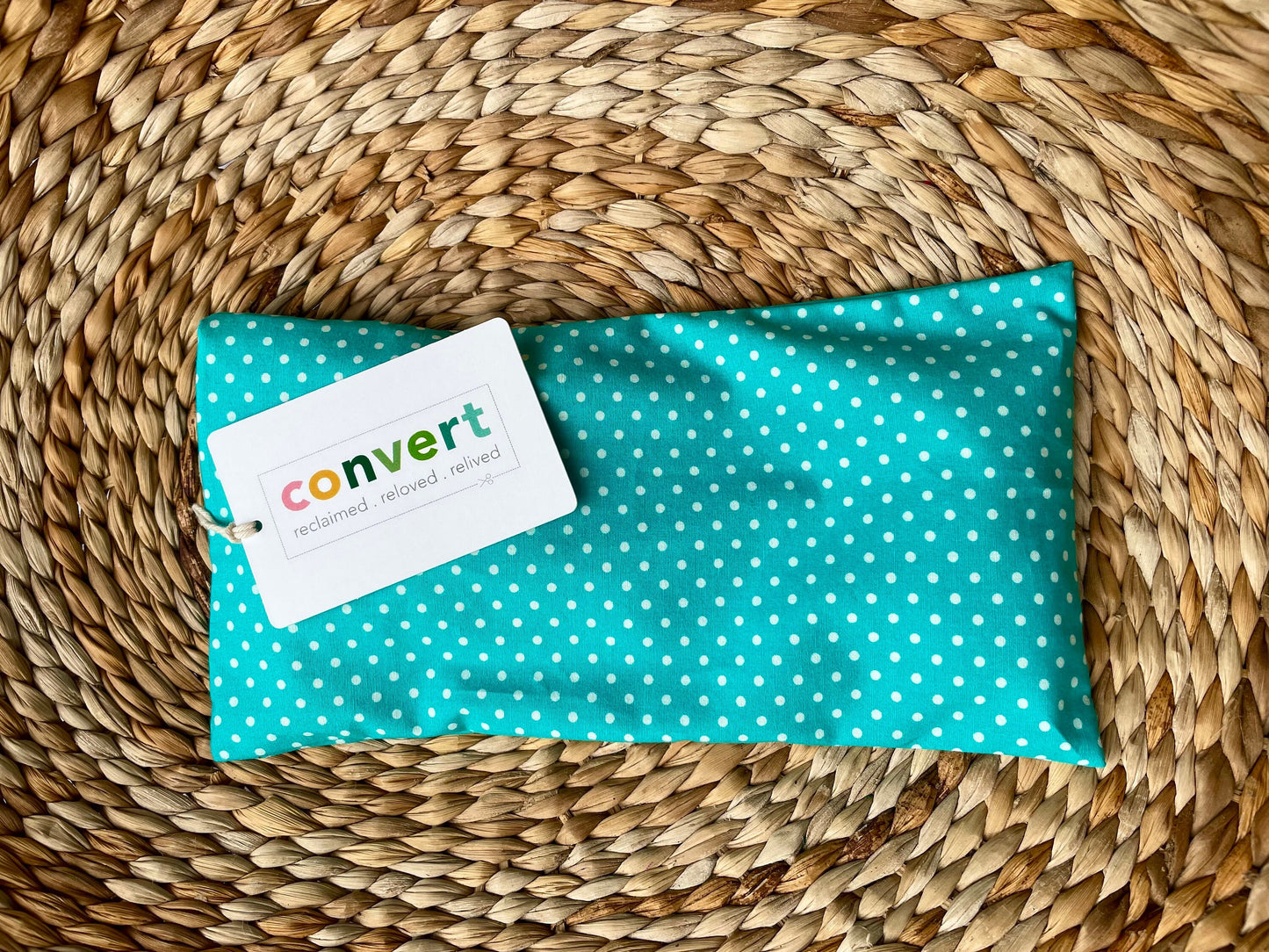 Teal Polka Weighted Eye Pillow Handmade with Upcycled fabric