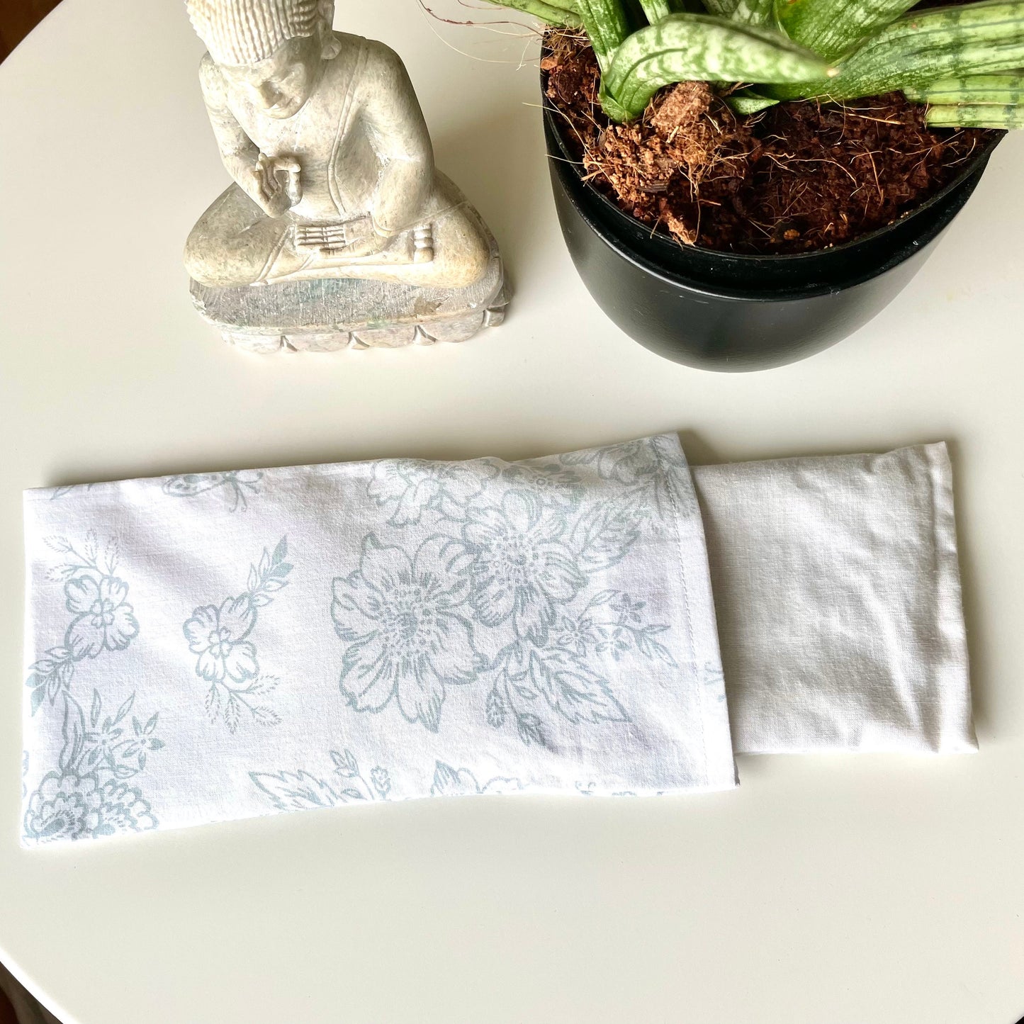 White Floral Weighted Eye Pillow Handmade with Upcycled Fabric