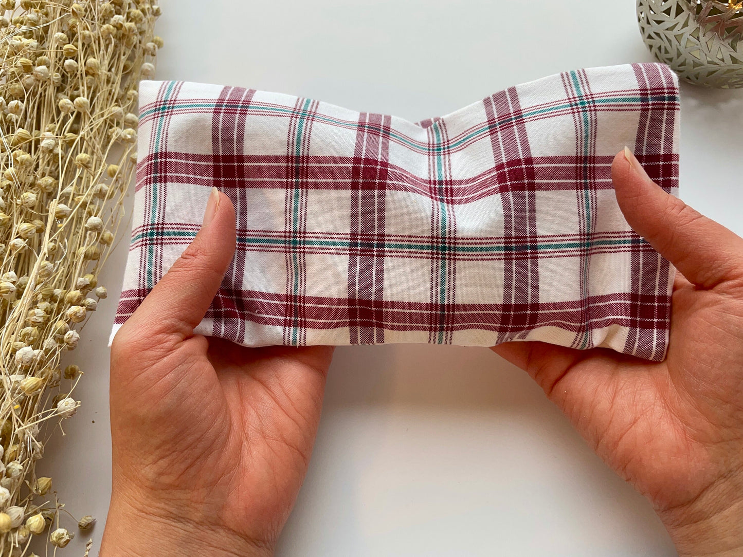 Red and Green Check Weighted Eye Pillow Handmade with Upcycled fabric