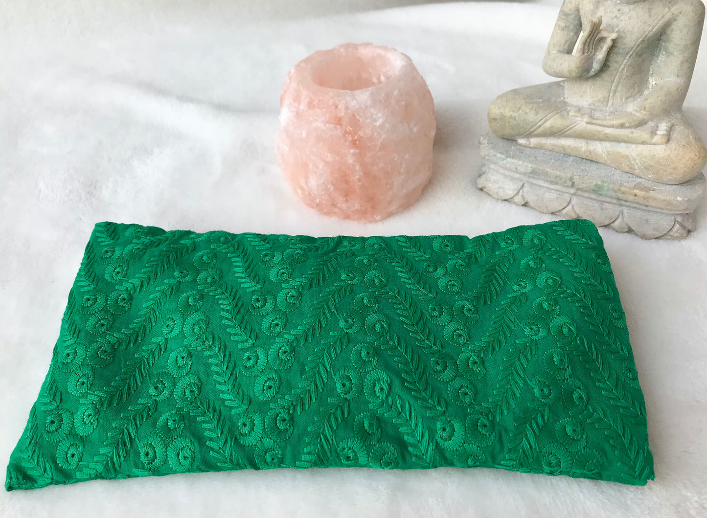 Green Embroidered Weighted Eye Pillow Handmade with Upcycled Fabric