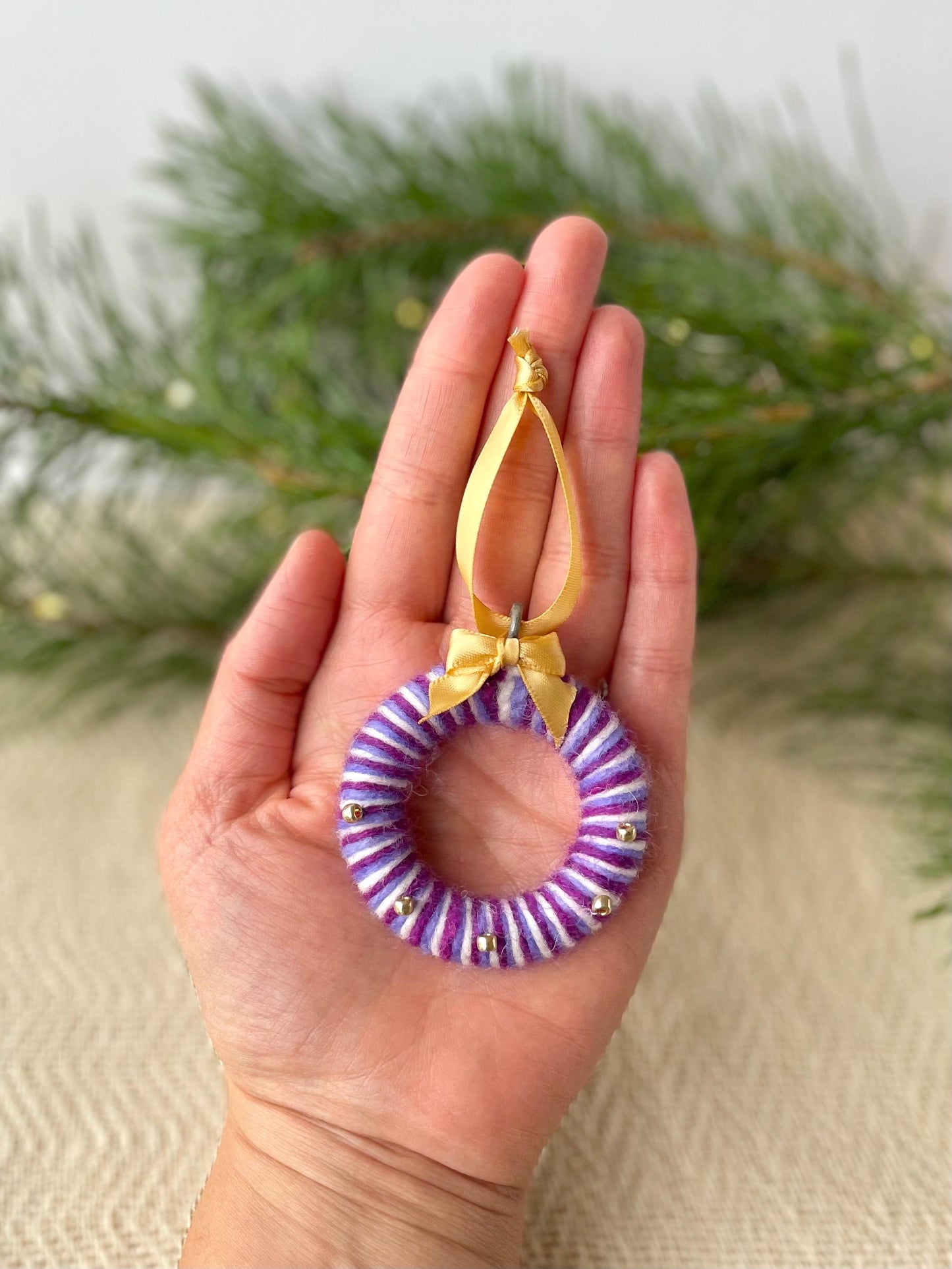 Mini Wreath Ornament - Purple & Gold