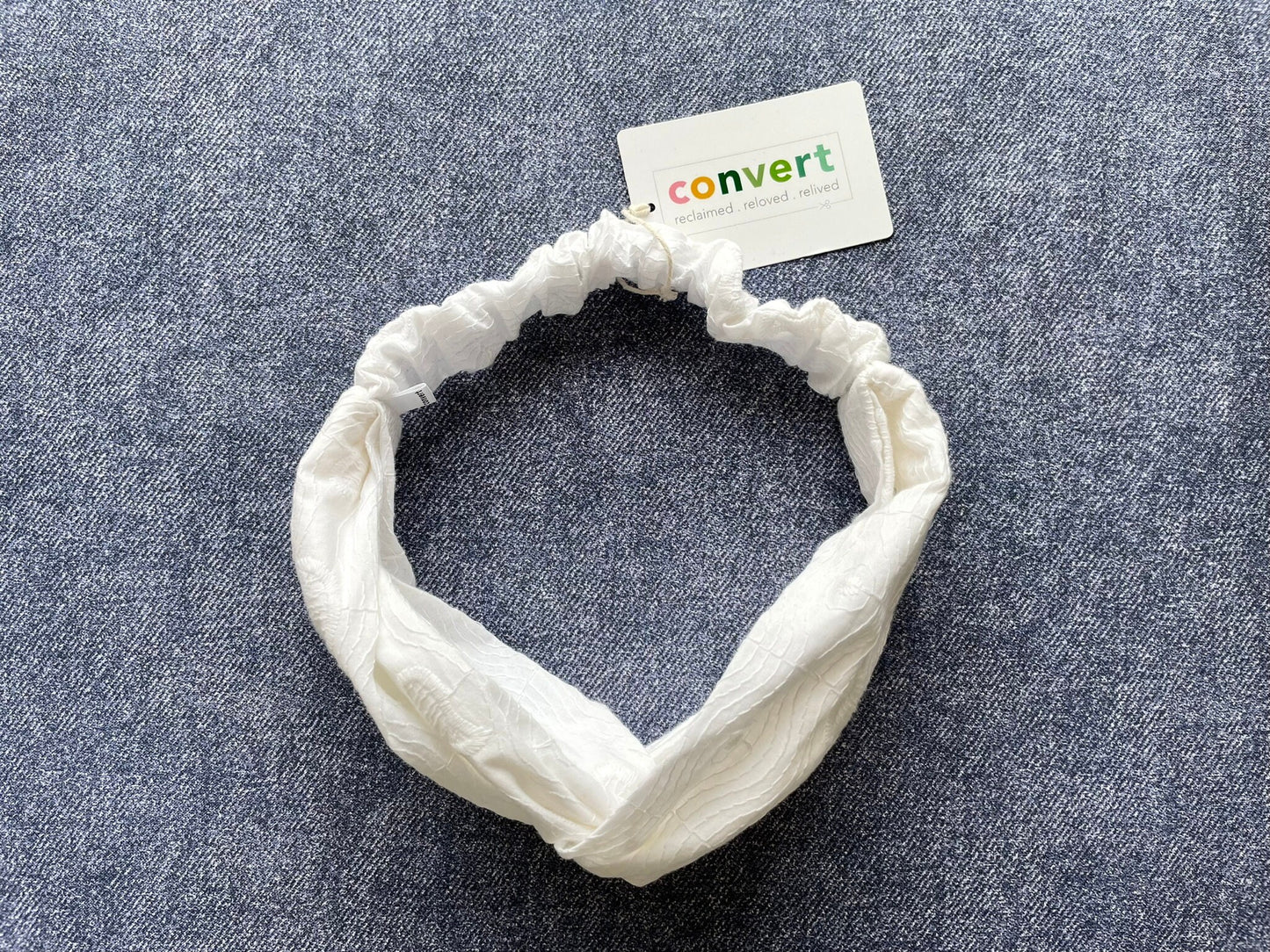 White Embroidered Crossover Headband