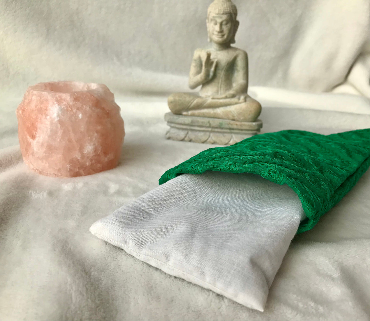 Green Embroidered Weighted Eye Pillow Handmade with Upcycled Fabric