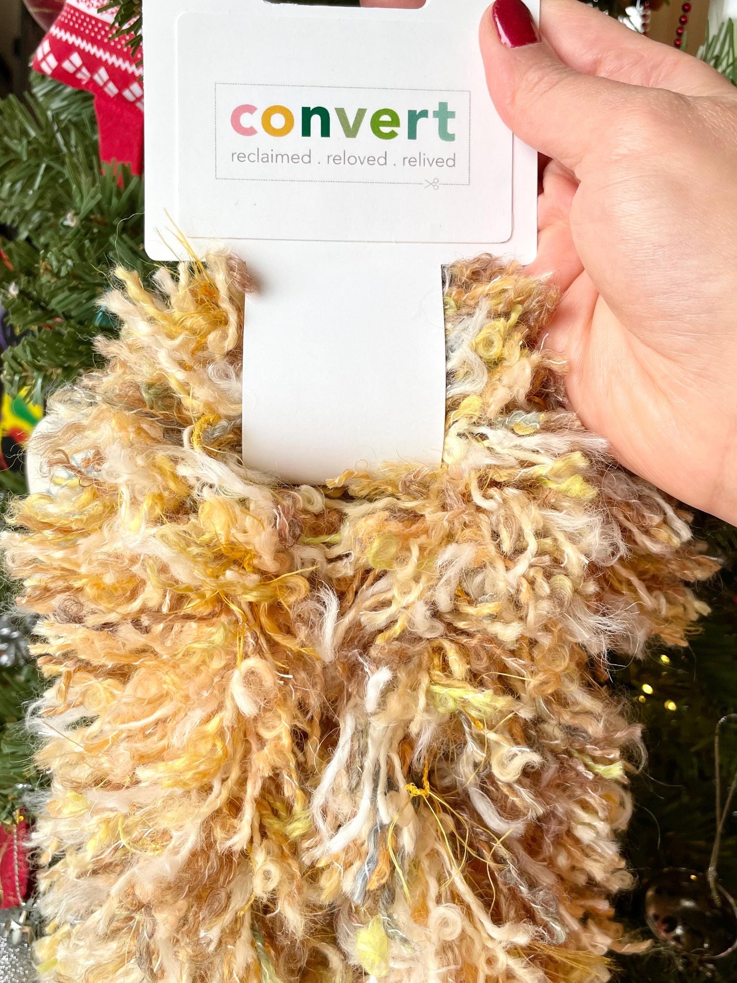 Handmade fabric wool garland in yellow and gold