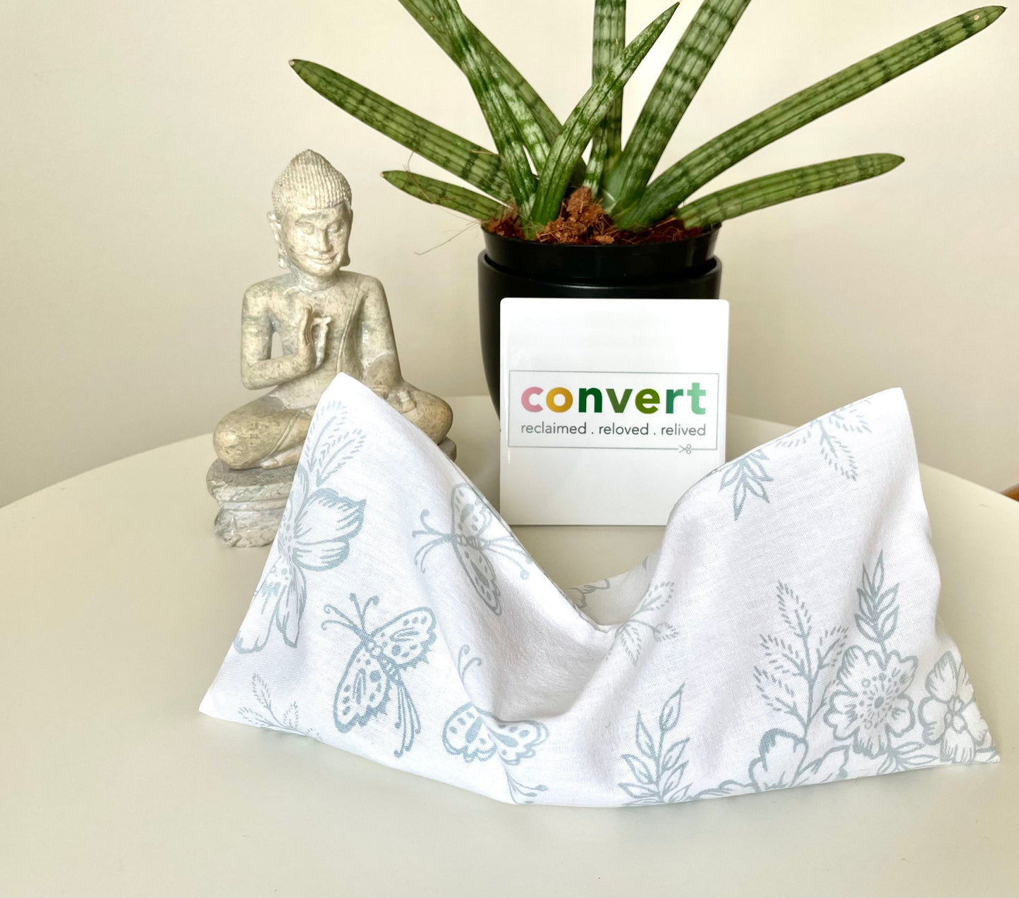 White Floral Weighted Eye Pillow Handmade with Upcycled Fabric