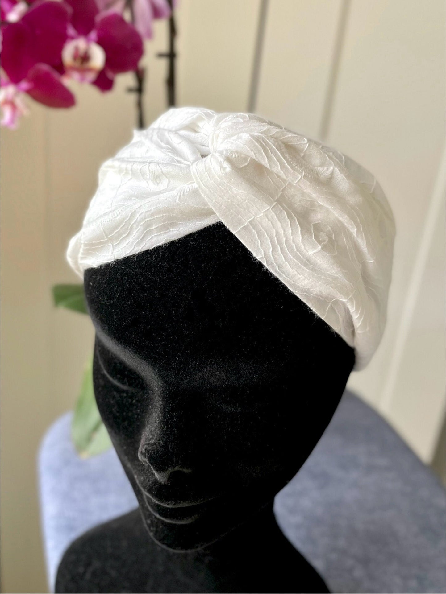 White Embroidered Crossover Headband