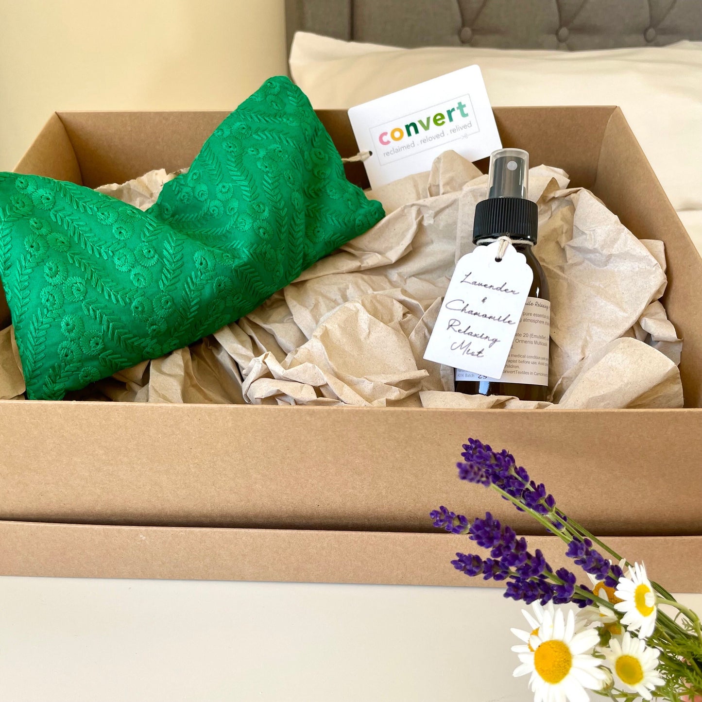 Sleep Tight Gift Set With Green Embroidered Eye Pillow