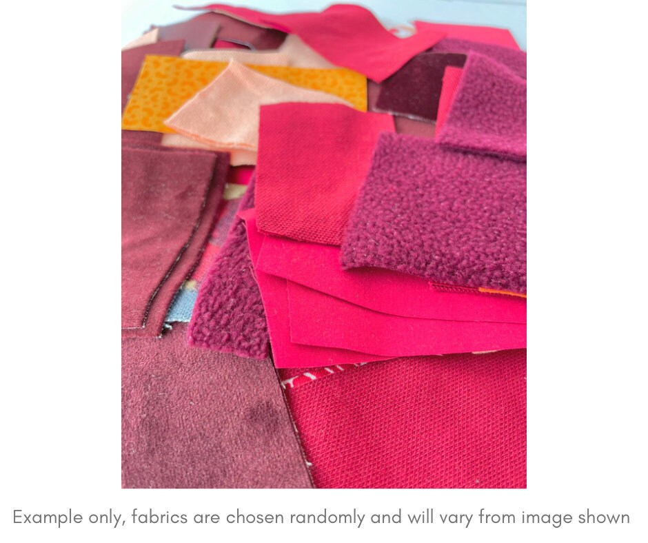 Various small pieces in a random fabric pack. Various materials in cut pieces for scrapbooking, collages and sewing crafts.