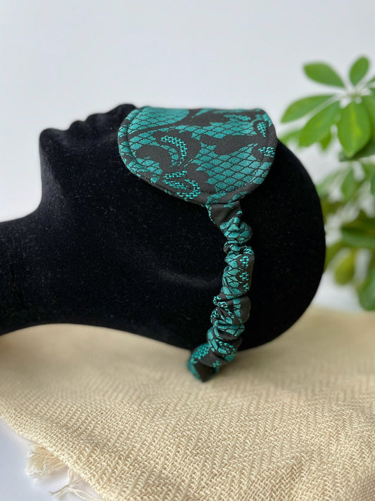 Sleep Eye Mask in Black and Teal lace fabric