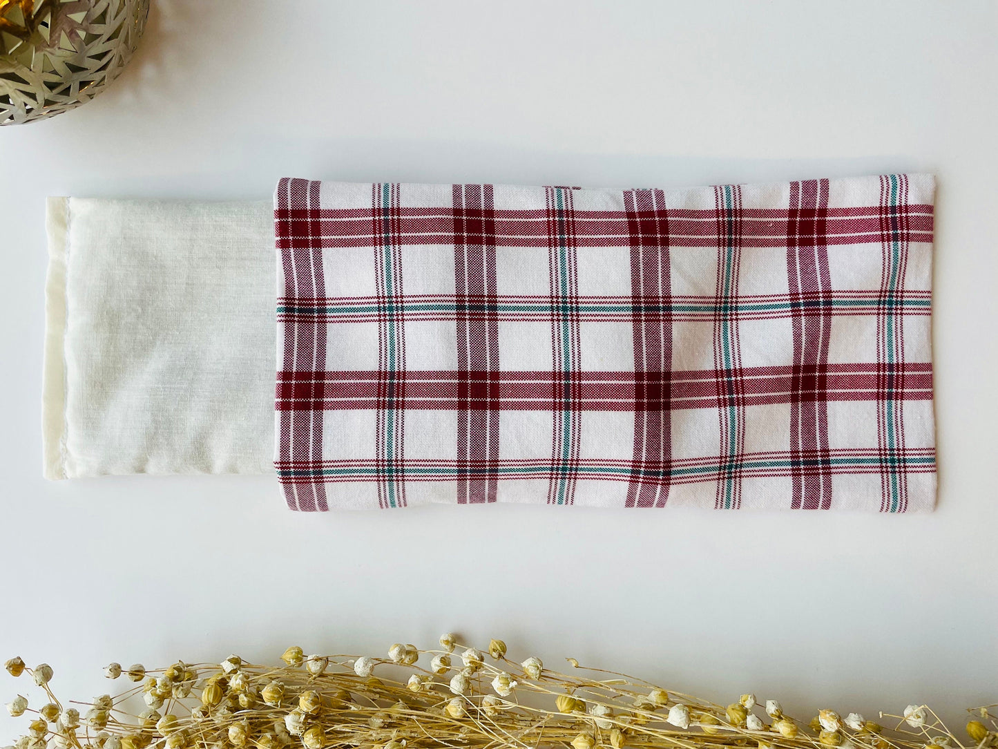 Red and Green Check Weighted Eye Pillow Handmade with Upcycled fabric