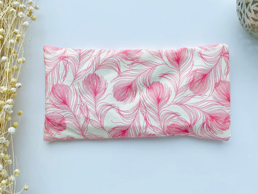 Pink Feathers Weighted Eye Pillow Handmade with Upcycled Fabric