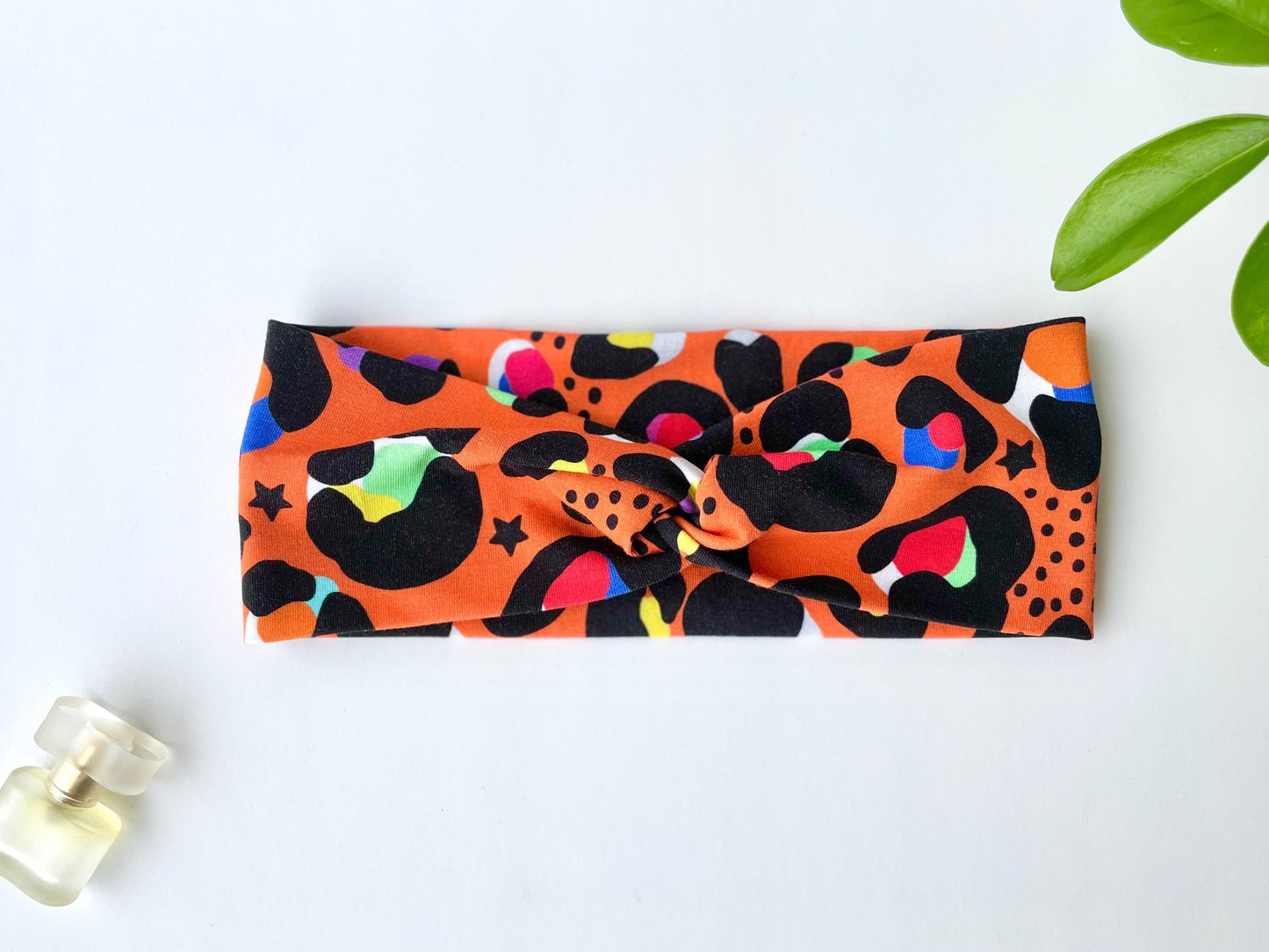 Orange funky leopard animal print headband handmade in Ireland