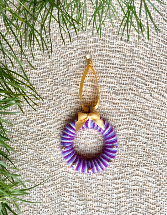 Mini Wreath Ornament - Purple & Gold
