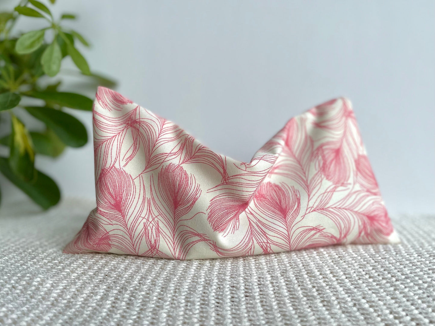 Pink Feathers Weighted Eye Pillow Handmade with Upcycled Fabric