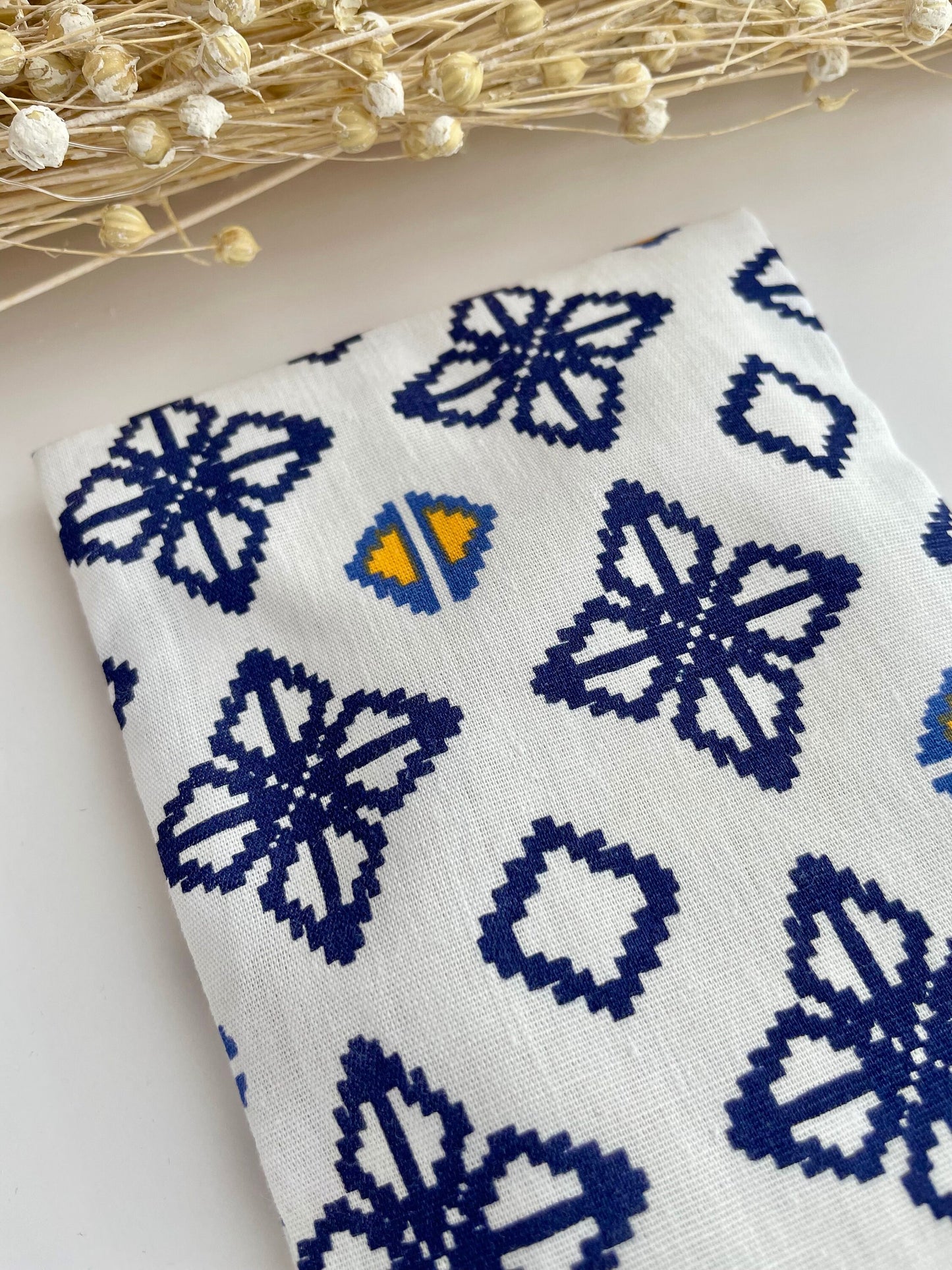 Navy Cross on White Weighted Eye Pillow Handmade with Upcycled Fabric