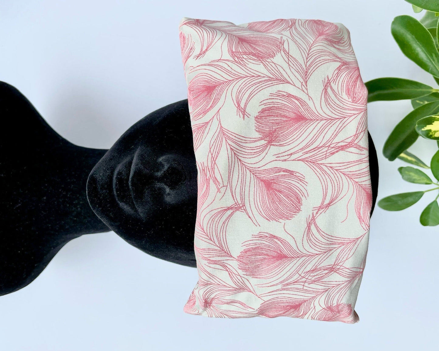 Pink Feathers Weighted Eye Pillow Handmade with Upcycled Fabric