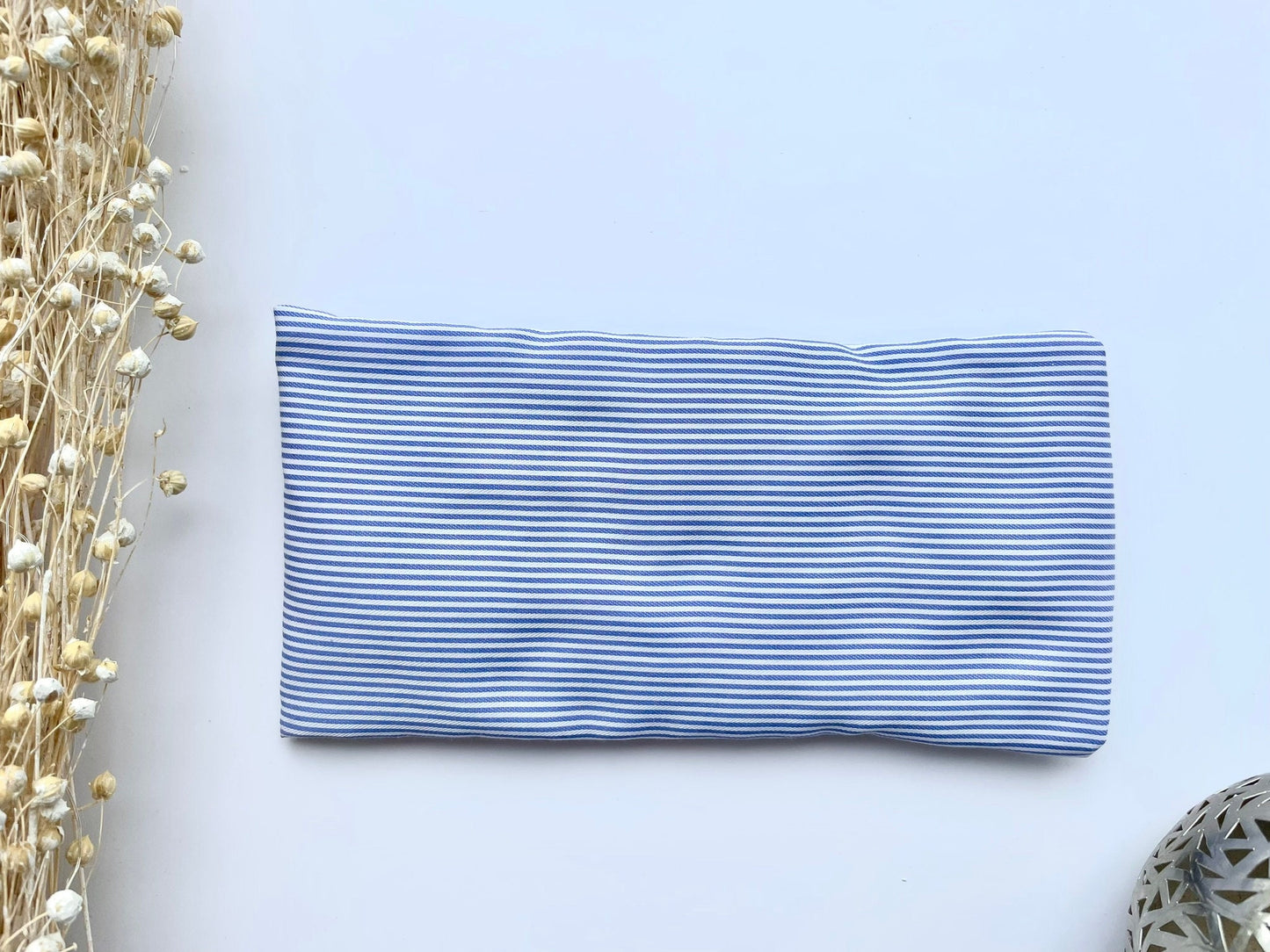 Blue and White Stripe Weighted Eye Pillow Handmade with Upcycled fabric