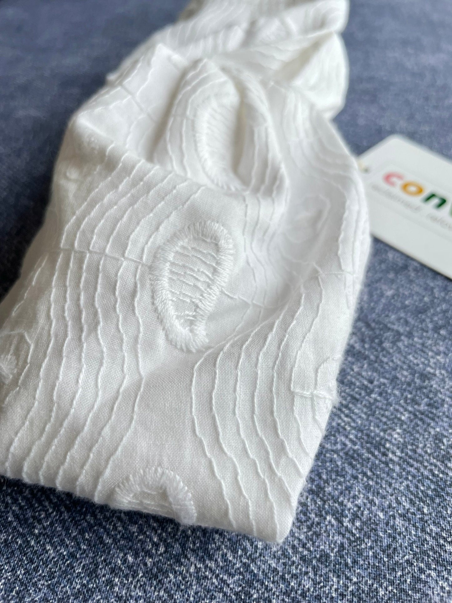 White Embroidered Crossover Headband