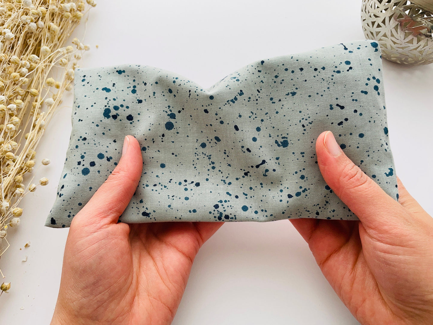 Ink Splatter on Grey Weighted Eye Pillow Handmade with Upcycled fabric