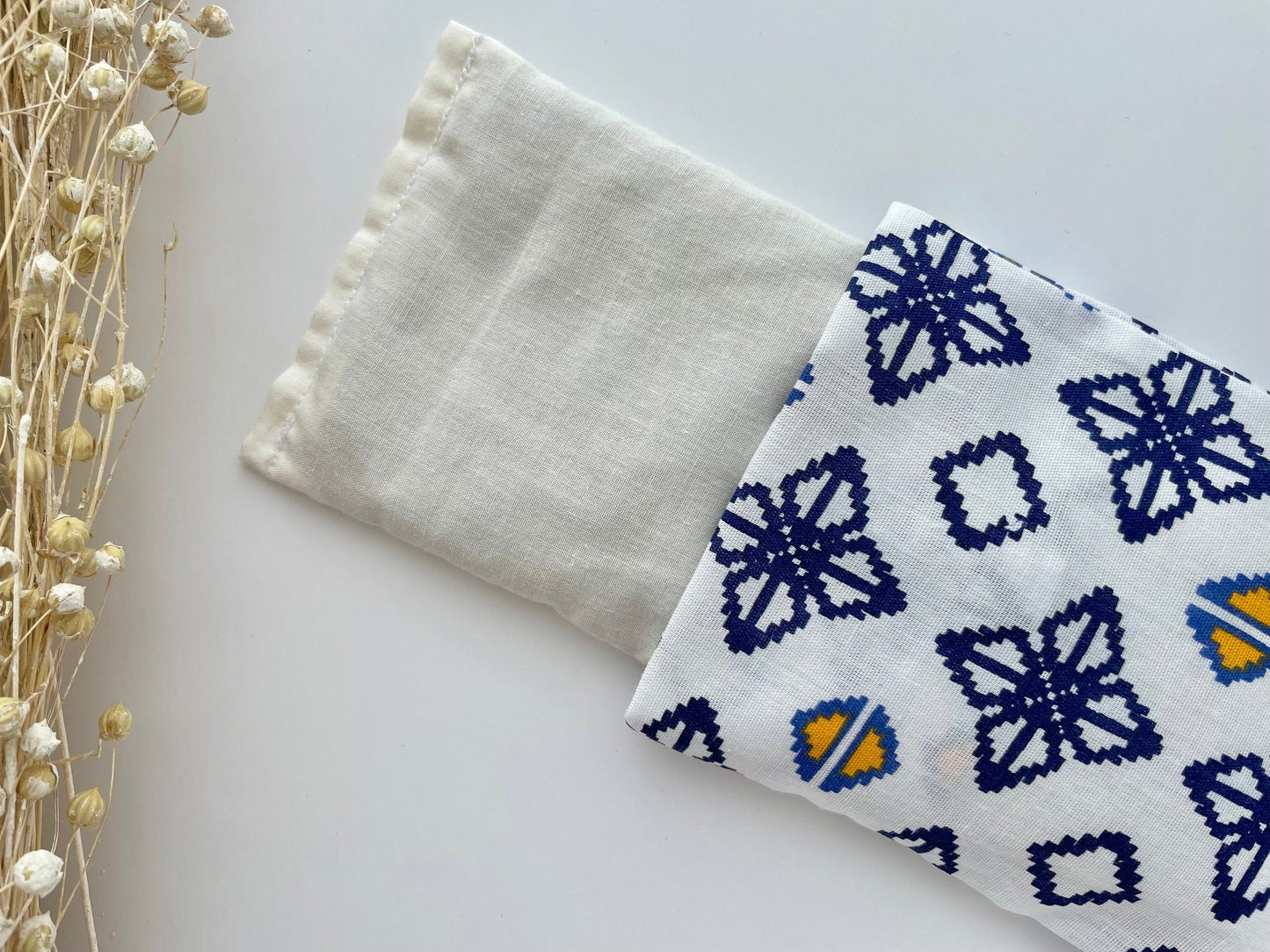 Navy Cross on White Weighted Eye Pillow Handmade with Upcycled Fabric