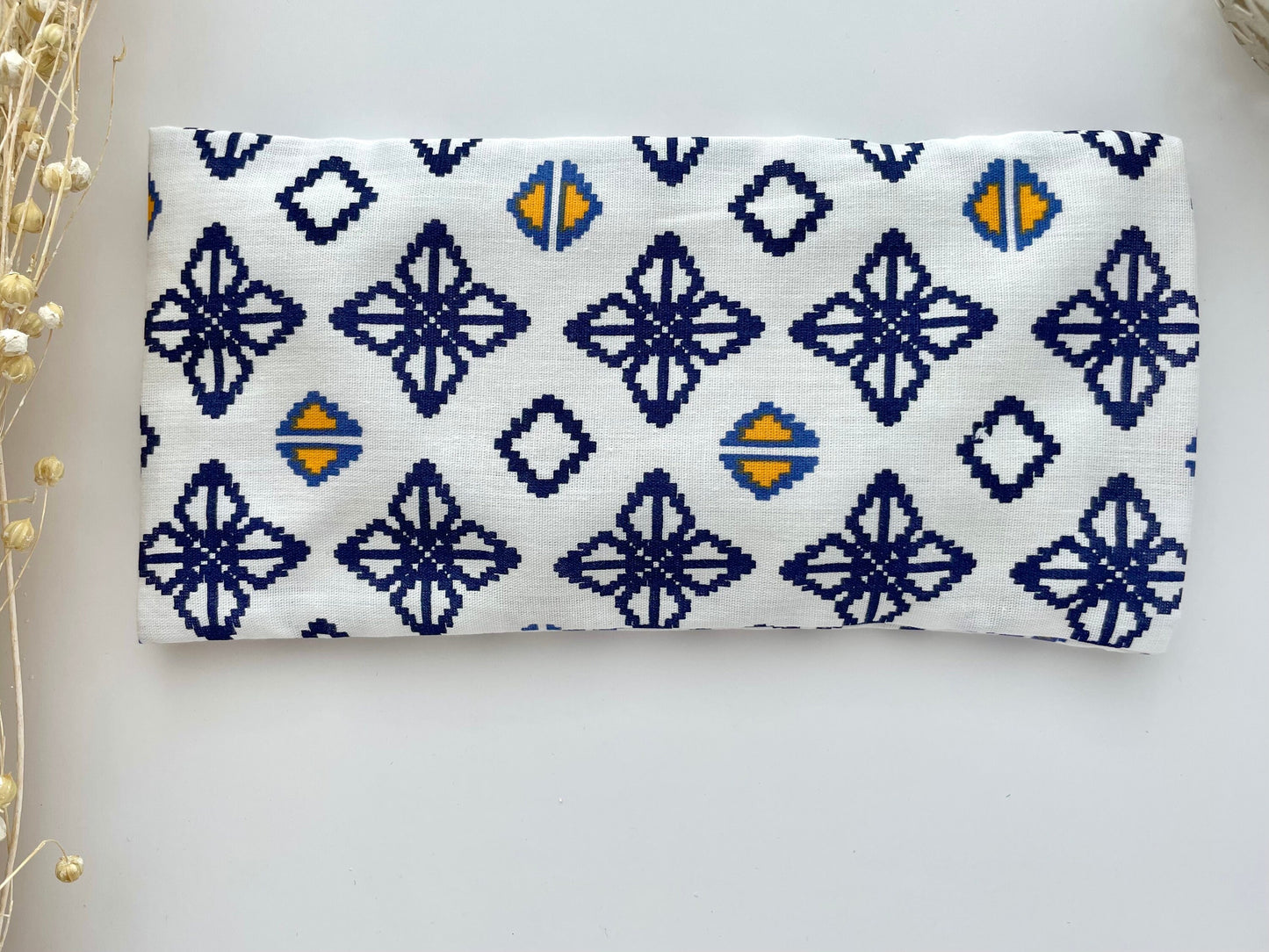 Navy Cross on White Weighted Eye Pillow Handmade with Upcycled Fabric