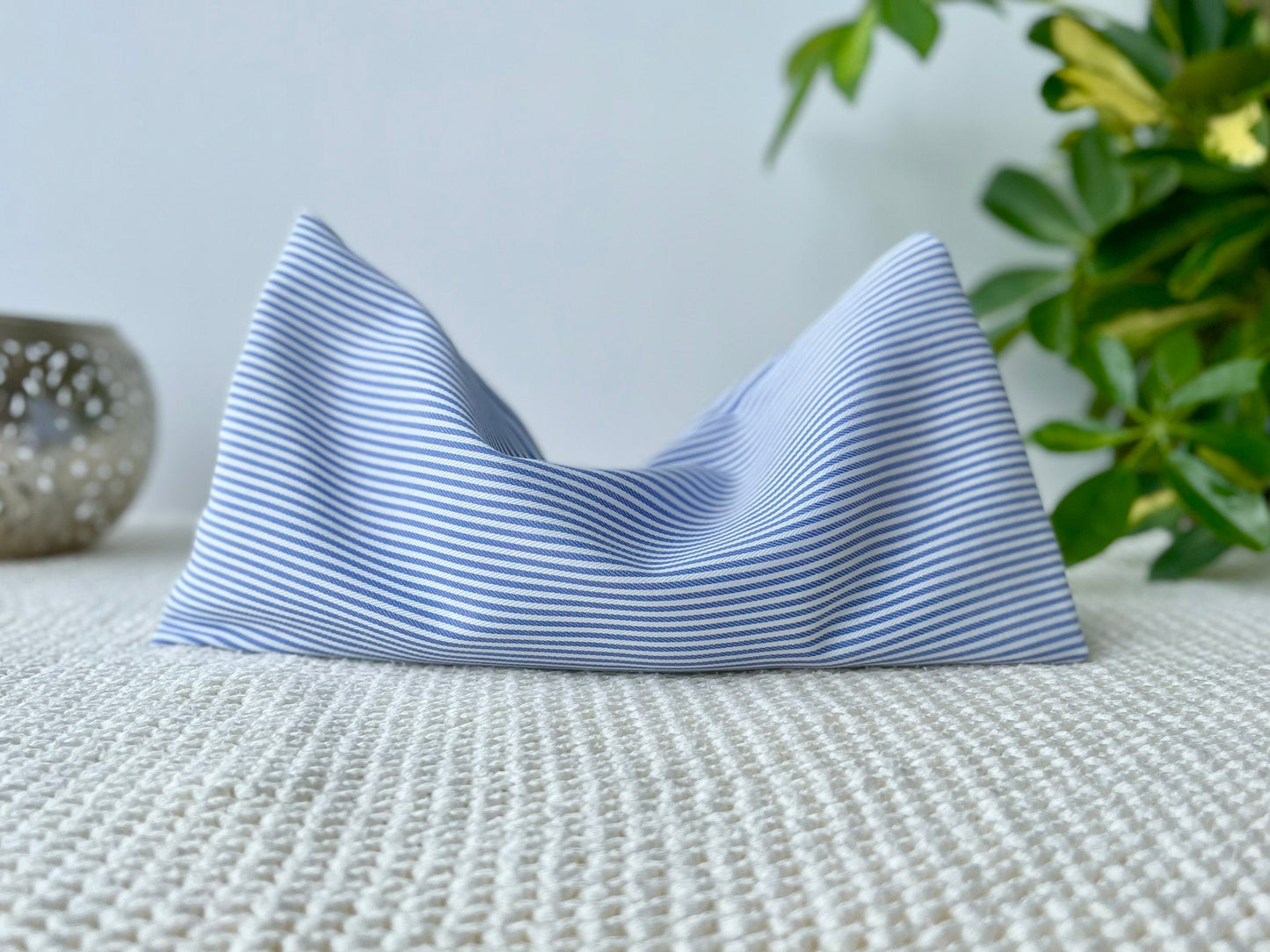 Blue and White Stripe Weighted Eye Pillow Handmade with Upcycled fabric