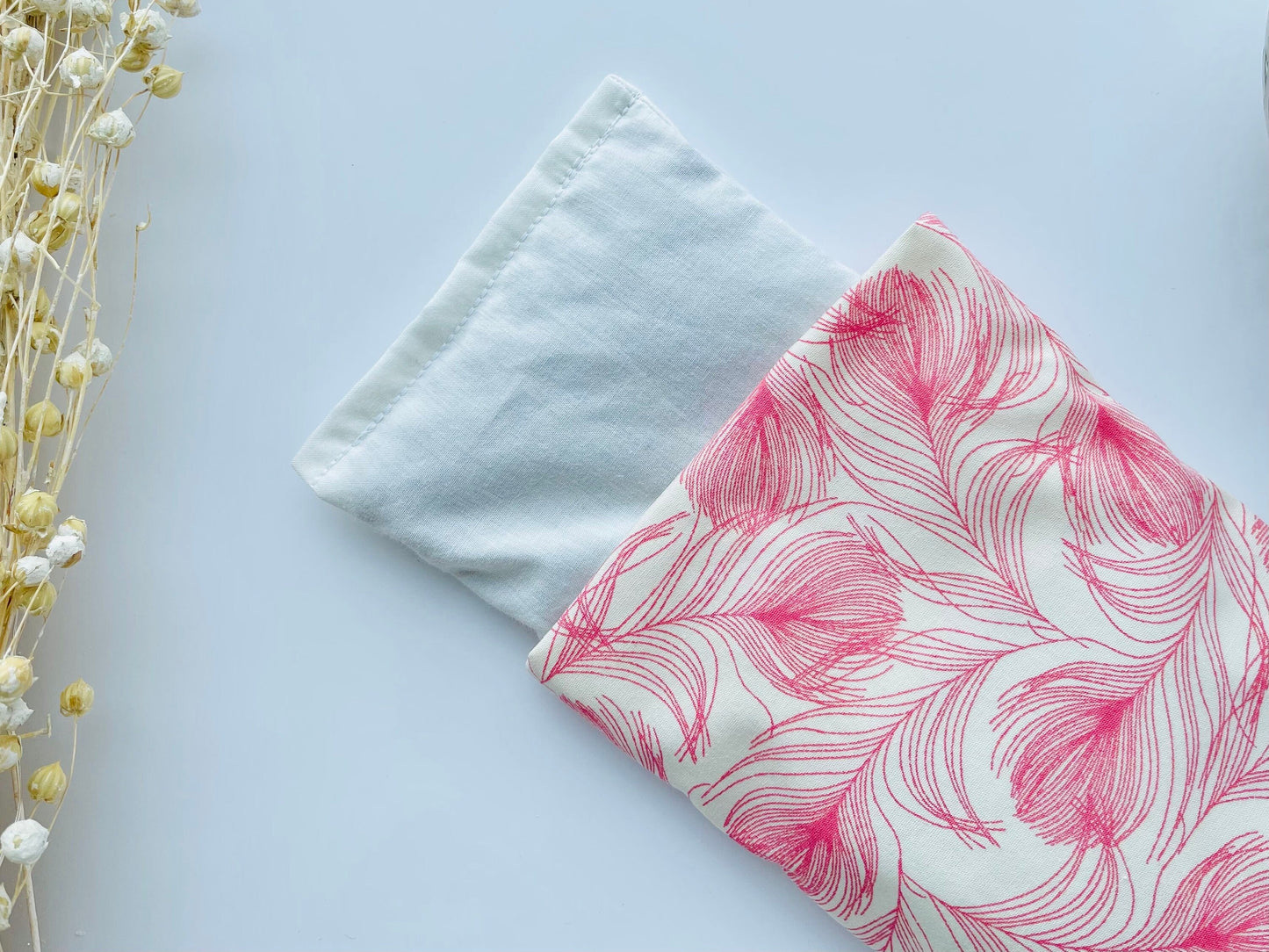 Pink Feathers Weighted Eye Pillow Handmade with Upcycled Fabric