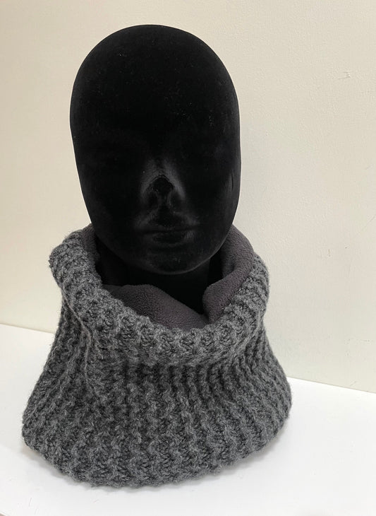 Loop Scarf in Grey Wool and Fleece