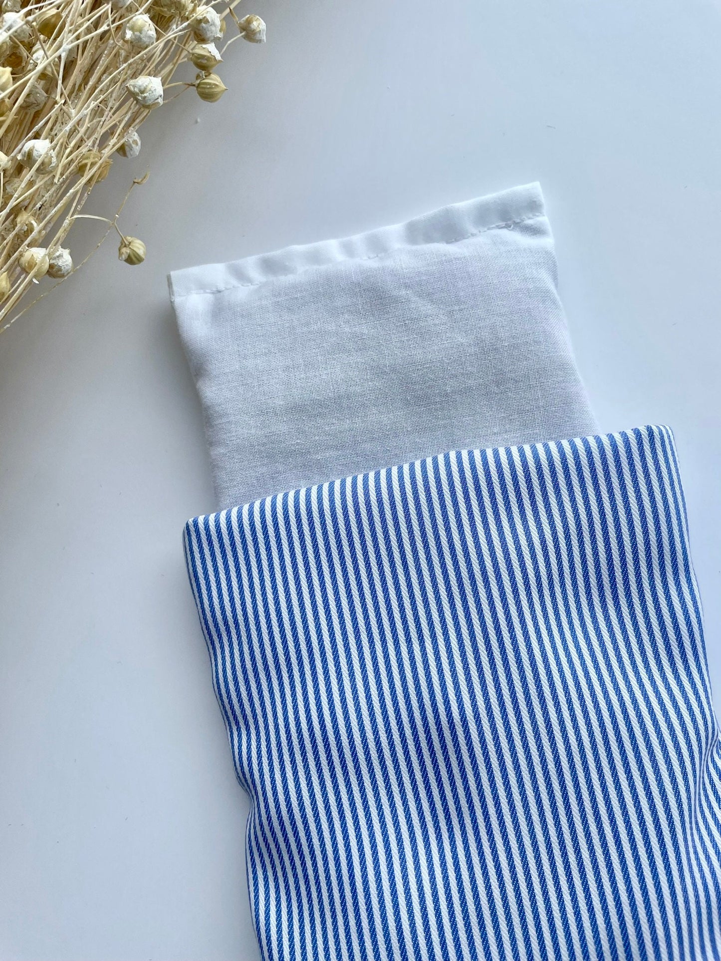 Blue and White Stripe Weighted Eye Pillow Handmade with Upcycled fabric