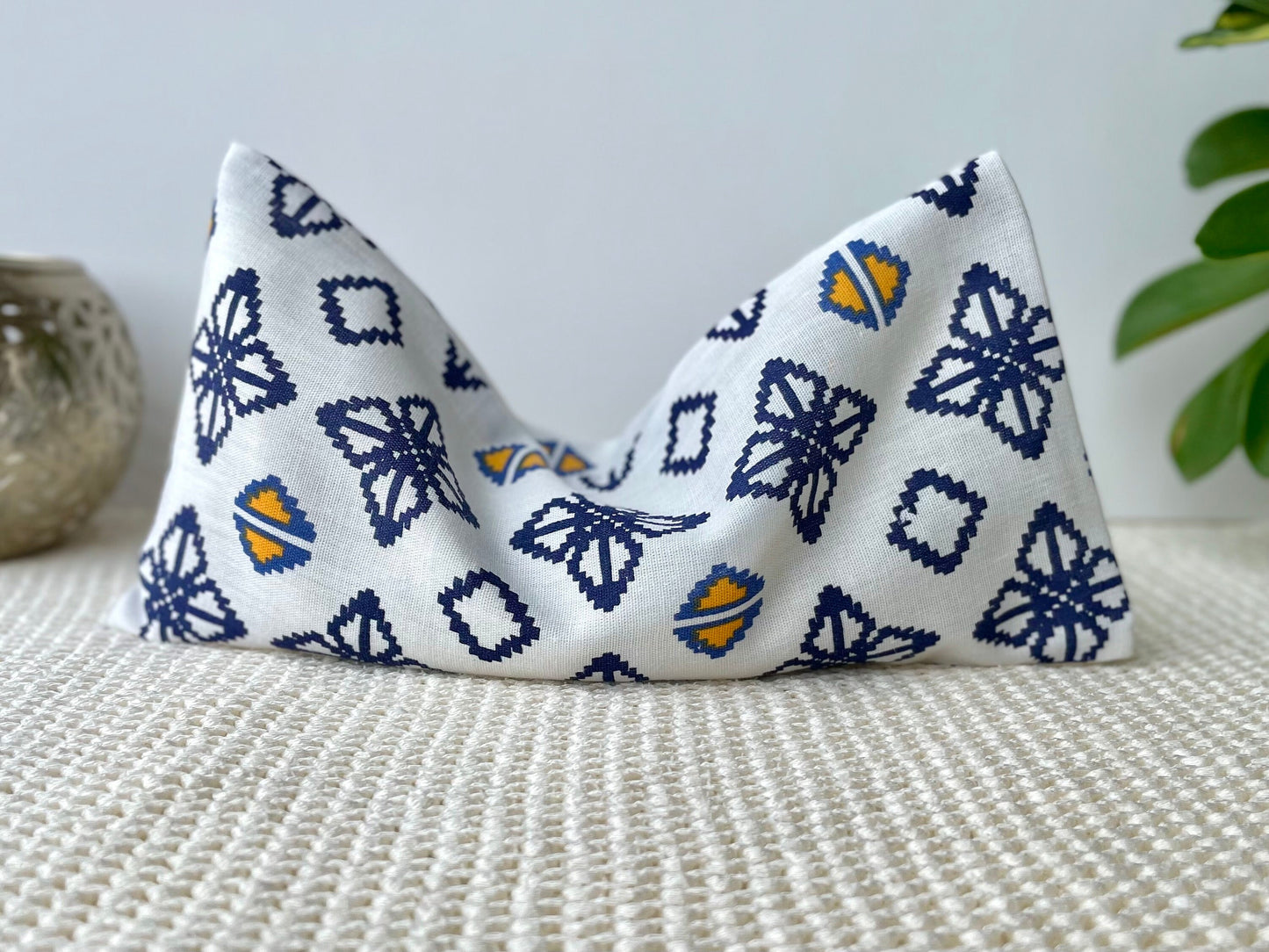 Navy Cross on White Weighted Eye Pillow Handmade with Upcycled Fabric
