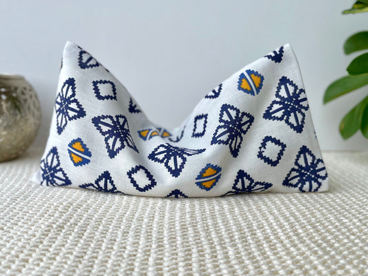 Navy Cross on White Weighted Eye Pillow Handmade with Upcycled Fabric