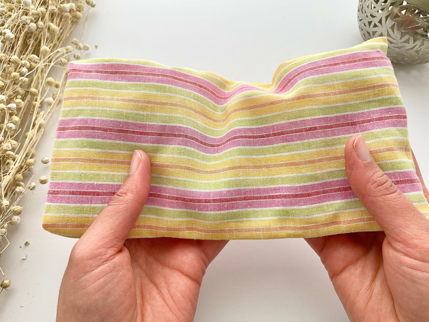 Linen Stripe Weighted Eye Pillow Handmade with Upcycled fabric